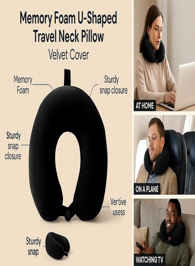 BLESS BERRIES Neck Pillow for Travelling | Memory Foam Travel Neck Pillow U Shaped | Airplane Flight Car Office Support Cushion | Washable Velvet Cover | Portable Cervical Pillow for Men & Women - Image 4