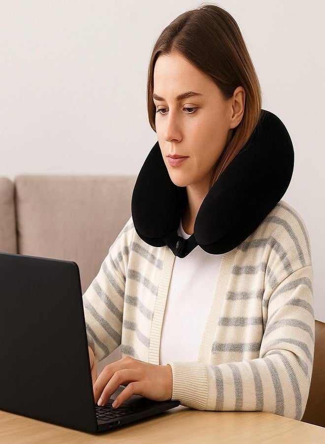 BLESS BERRIES Neck Pillow for Travelling | Memory Foam Travel Neck Pillow U Shaped | Airplane Flight Car Office Support Cushion | Washable Velvet Cover | Portable Cervical Pillow for Men & Women - Image 2
