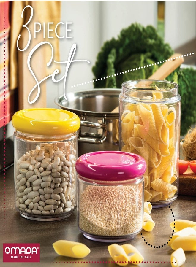 Omada Acrylic Storage Container Set: 3 Piece Sugar Flour Container and Pasta Container Set - Storage Jars for Food Toiletries Office Supplies - 3 Assorted Sizes (16 Oz, 25 Oz, 33.8 Oz) - Purple Lids - Image 2