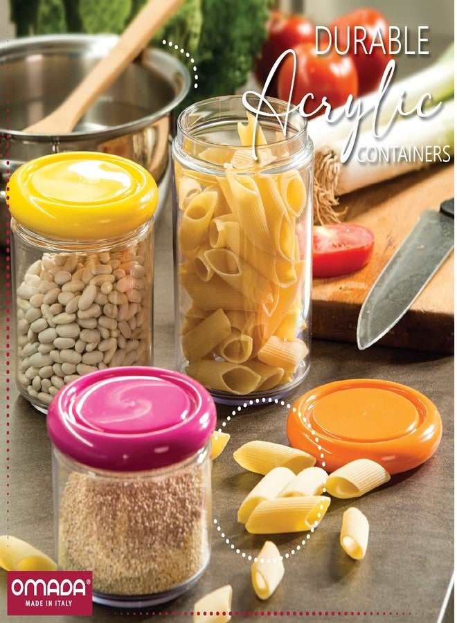 Omada Acrylic Storage Container Set: 3 Piece Sugar Flour Container and Pasta Container Set - Storage Jars for Food Toiletries Office Supplies - 3 Assorted Sizes (16 Oz, 25 Oz, 33.8 Oz) - Purple Lids - Image 3