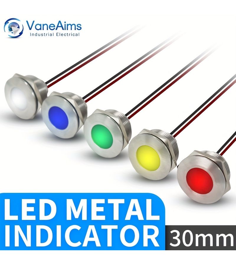 30mm Metal LED Indicator Light Red Green Yellow Blue White 2pcs Blue 3-6V Panel Mount Wire - Image 4