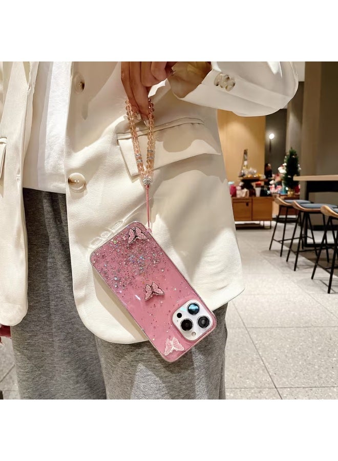 Temu Starry Sky Butterfly Design Phone Case for iPhone 16 Pro with Lolly Strap for Easy Carrying; Shockproof and Scratch Resistant Cover - Image 2