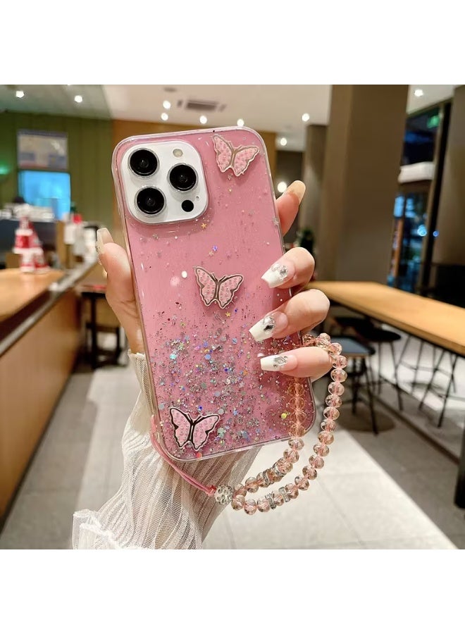 Temu Starry Sky Butterfly Design Phone Case for iPhone 16 Pro with Lolly Strap for Easy Carrying; Shockproof and Scratch Resistant Cover - Image 1