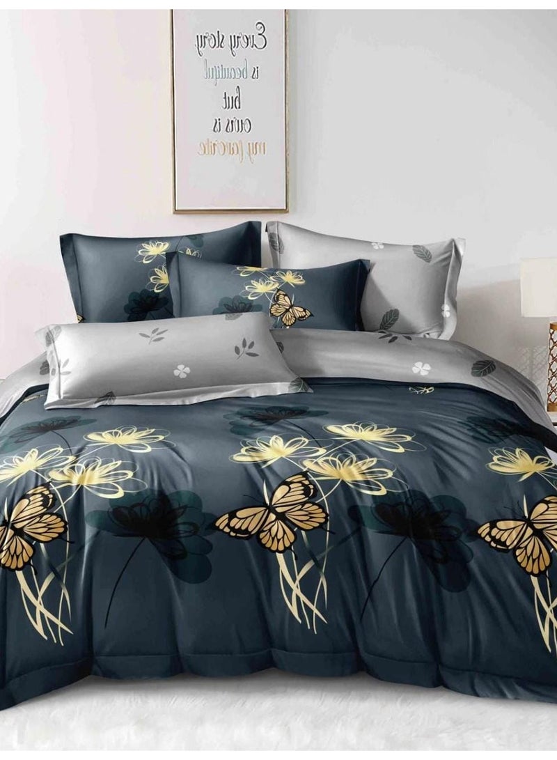 6-Piece King Size Duvet Cover And Fitted Bed Sheet Set Cotton Multicolour 220 X 240cm