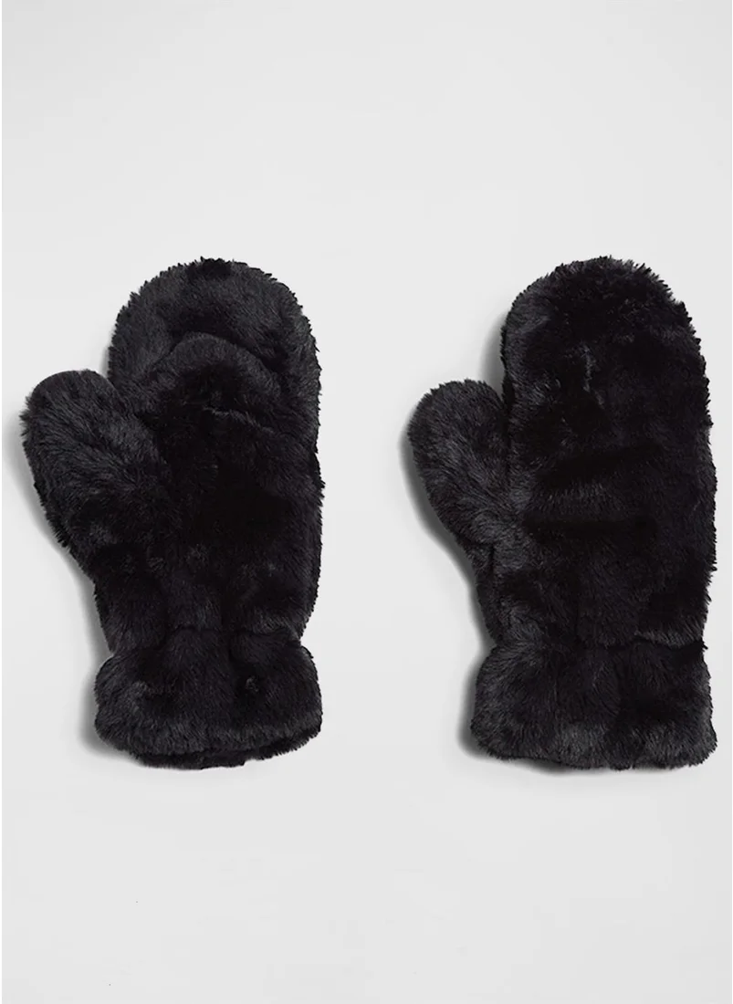 Bahels Women's Black Plush Fur Soft Viral Gloves