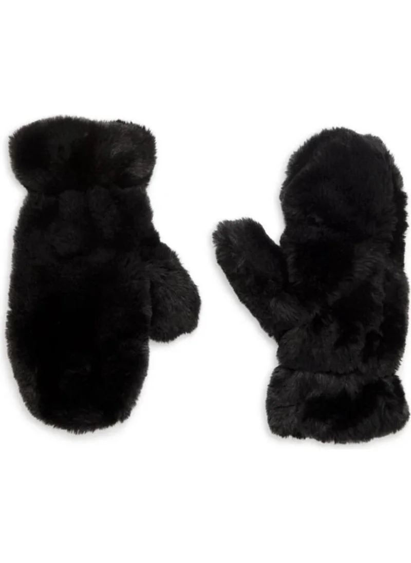 باهلس Women's Black Plush Fur Soft Viral Gloves