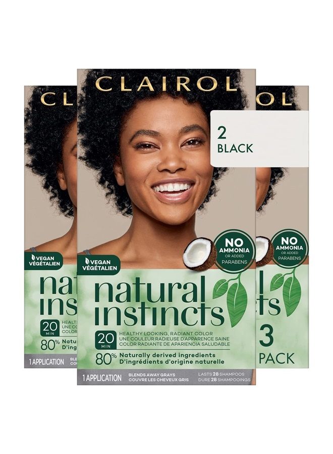 CLAIROL صبغة شعر دائمة شبه طبيعية، 2 لون أسود، عبوة من 3 - Image 1