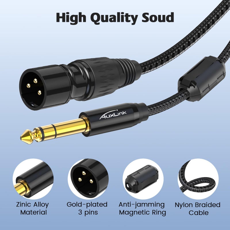 AuxLink XLR Male to 1/4 Cable 25ft 2 Pack, Balanced TRS to 6.35mm Gold-Plated Connectors Nylon Braided, Quarter Inch to XLR Male Cable - Image 4