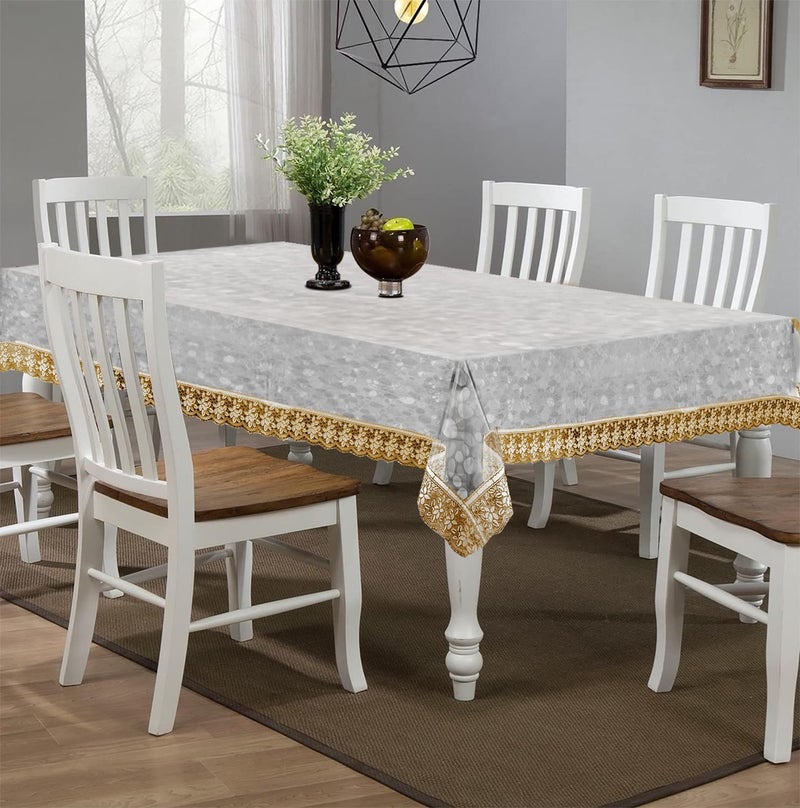 HOMECROWN 3D Design Waterproof Plastic 6 Seater Dining Table Cover 60x90 Inch with Golden Lace Clear Transparent - Image 1