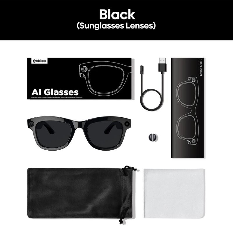 Zeblaze AI Shooting Glasses HD Photo Video Open-Ear Audio ChatGPT-4o AI WiFi 5GHz 32gb Memory, Black - Image 1