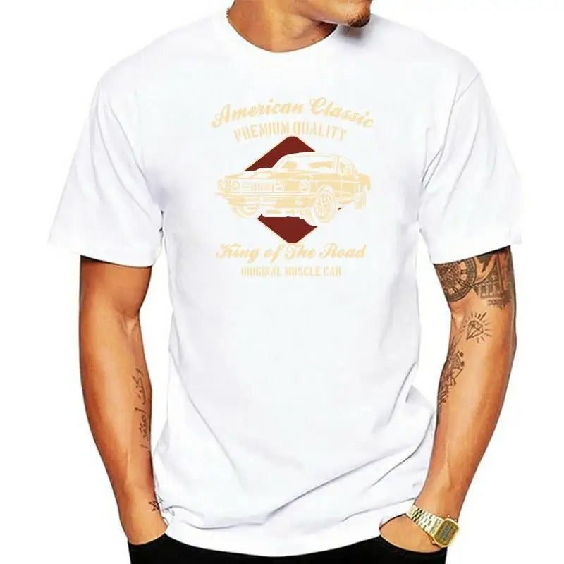 Muscle Car Mustang American Classic Road T-Shirt New Top 2022 Print Letters Men 100% Cotton Print - Image 1