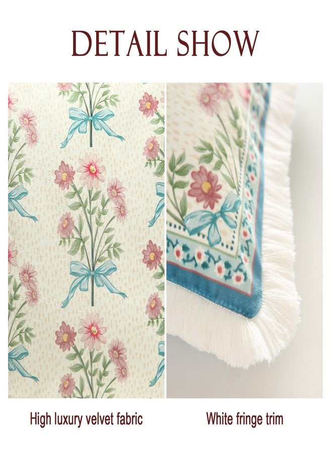patdrea Designer French Country Velvet Throw Pillow Cover 18x18 inches,Elegant Blue Pink Small Floral Pattern,Decorative Square Pillowcases Cushion for Bed Living Room Outdoor Car,Pack of 2 - Image 5