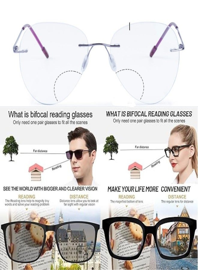 Redex Rimless Aviator Bifocal Reading Glasses Anti Glare Protection For Men Women Power Available 0.50 0.75 1.00 1.25 1.50 1.75 2.00 2.25 2.50 2.75 3.00 3.25 3.50 3.75 4.00 (1.50, purple) - Image 3