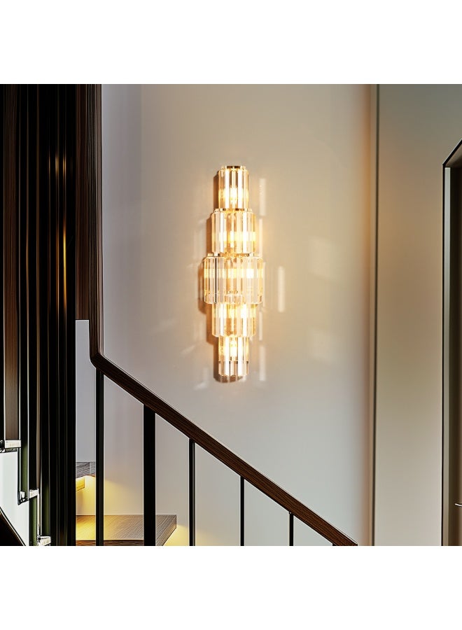ويسفور مصباح حائط كريستالي حديث بإطار ذهبي، مصباح حائطي من 5 طبقات لغرفة النوم، غرفة المعيشة، السلالم، إضاءة قابلة للتعديل بثلاثة ألوان مع لمبة متضمنة - Image 1