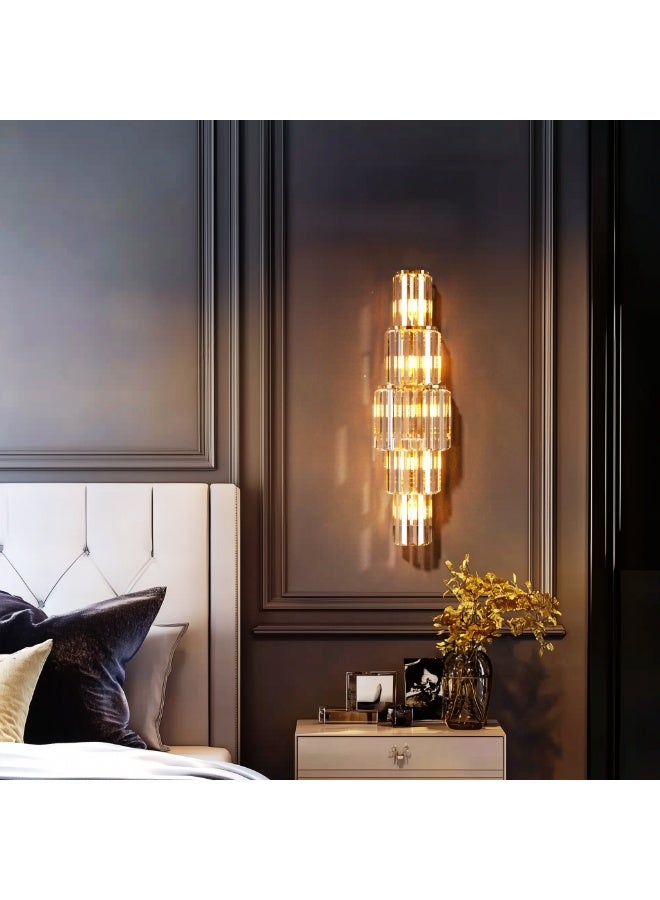 ويسفور مصباح حائط كريستالي حديث بإطار ذهبي، مصباح حائطي من 5 طبقات لغرفة النوم، غرفة المعيشة، السلالم، إضاءة قابلة للتعديل بثلاثة ألوان مع لمبة متضمنة - Image 3