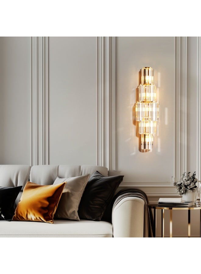 ويسفور مصباح حائط كريستالي حديث بإطار ذهبي، مصباح حائطي من 5 طبقات لغرفة النوم، غرفة المعيشة، السلالم، إضاءة قابلة للتعديل بثلاثة ألوان مع لمبة متضمنة - Image 5