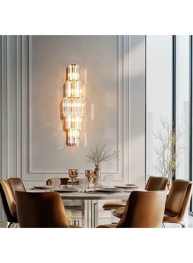 ويسفور مصباح حائط كريستالي حديث بإطار ذهبي، مصباح حائطي من 5 طبقات لغرفة النوم، غرفة المعيشة، السلالم، إضاءة قابلة للتعديل بثلاثة ألوان مع لمبة متضمنة - Image 4
