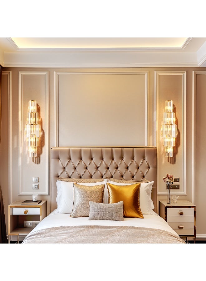 ويسفور مصباح حائط كريستالي حديث بإطار ذهبي، مصباح حائطي من 5 طبقات لغرفة النوم، غرفة المعيشة، السلالم، إضاءة قابلة للتعديل بثلاثة ألوان مع لمبة متضمنة - Image 2