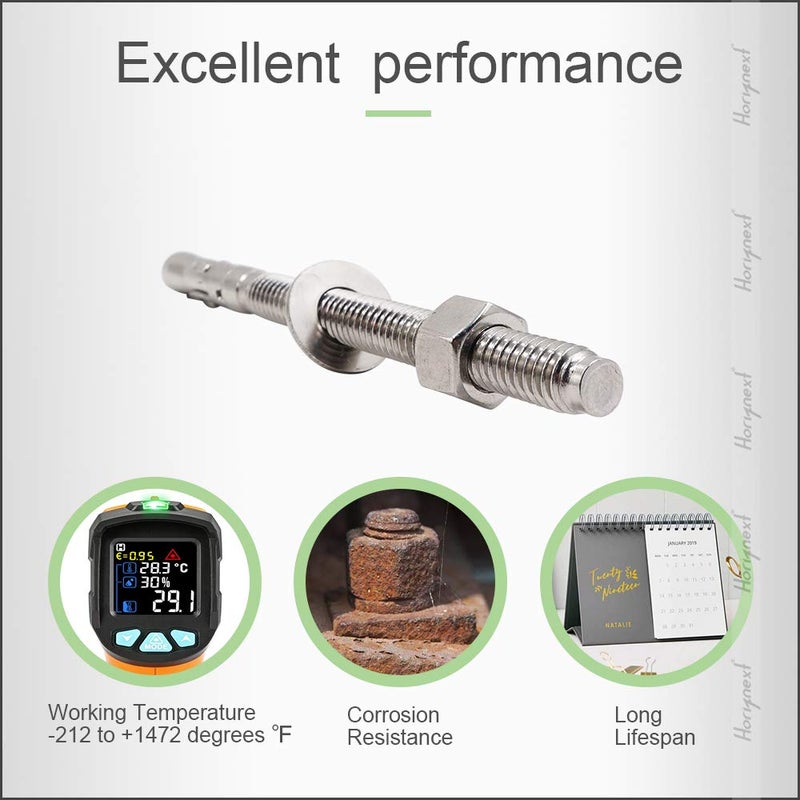 Horiznext 1/2" × 5-1/2" بوصة مثبتات قوية من الفولاذ المقاوم للصدأ، مسامير للخرسانة (4 قطع) - Image 3