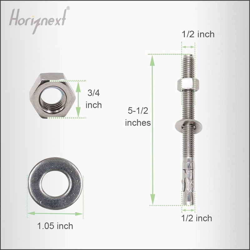 Horiznext 1/2" × 5-1/2" بوصة مثبتات قوية من الفولاذ المقاوم للصدأ، مسامير للخرسانة (4 قطع) - Image 2
