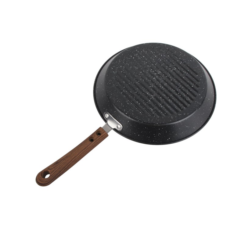 Round Grill Pan: Flat Bottom Non Stick - Heat Insulated Handle Multifunctional Frying Pan for Breakfast Cooking, Induction & Open Fire Use - Image 1