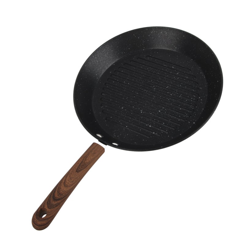Round Grill Pan: Flat Bottom Non Stick - Heat Insulated Handle Multifunctional Frying Pan for Breakfast Cooking, Induction & Open Fire Use - Image 4