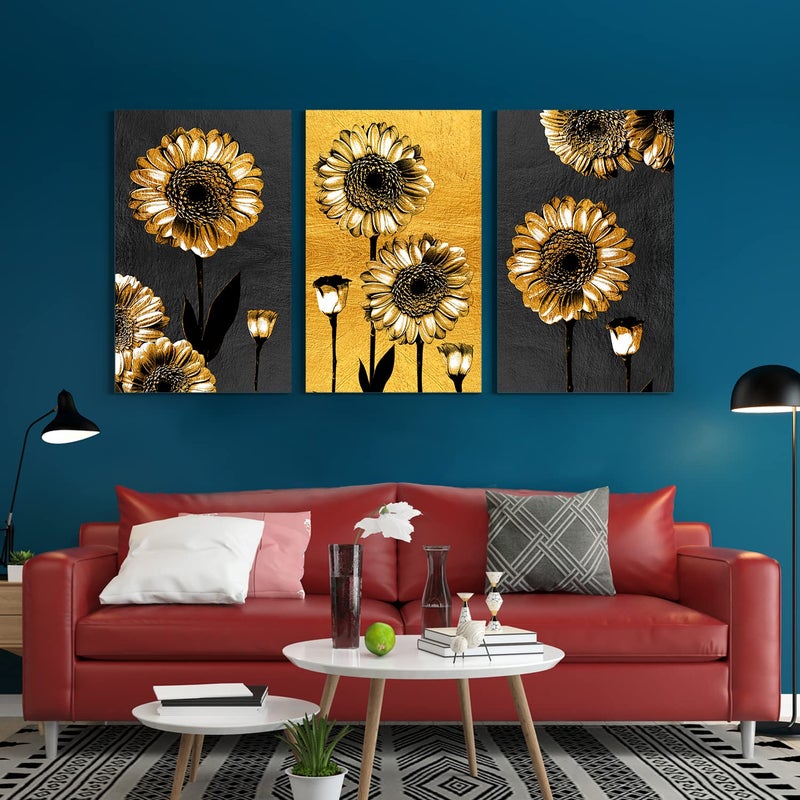 PAPER PLANE DESIGN Luxury Big Painting For Living Room Large Size Framed Panels Canvas 30 inch x 54 inch (GOLDEN FLOWERS) - Image 1