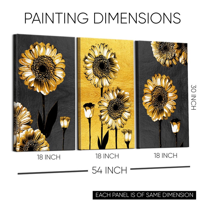 PAPER PLANE DESIGN Luxury Big Painting For Living Room Large Size Framed Panels Canvas 30 inch x 54 inch (GOLDEN FLOWERS) - Image 3