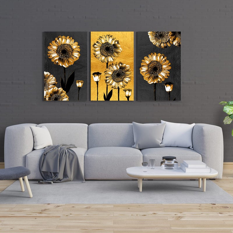 PAPER PLANE DESIGN Luxury Big Painting For Living Room Large Size Framed Panels Canvas 30 inch x 54 inch (GOLDEN FLOWERS) - Image 2