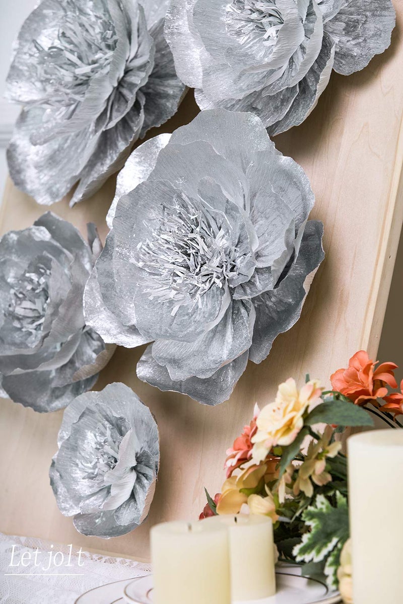 Letjolt Artificial Paper Flower Decorations for Wall Wedding Backdrop Birthday Party Baby Shower Bridal Shower Nursery Wall Decor(Silver Set 6) - Image 3
