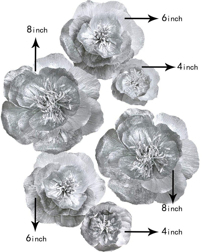 Letjolt Artificial Paper Flower Decorations for Wall Wedding Backdrop Birthday Party Baby Shower Bridal Shower Nursery Wall Decor(Silver Set 6) - Image 2