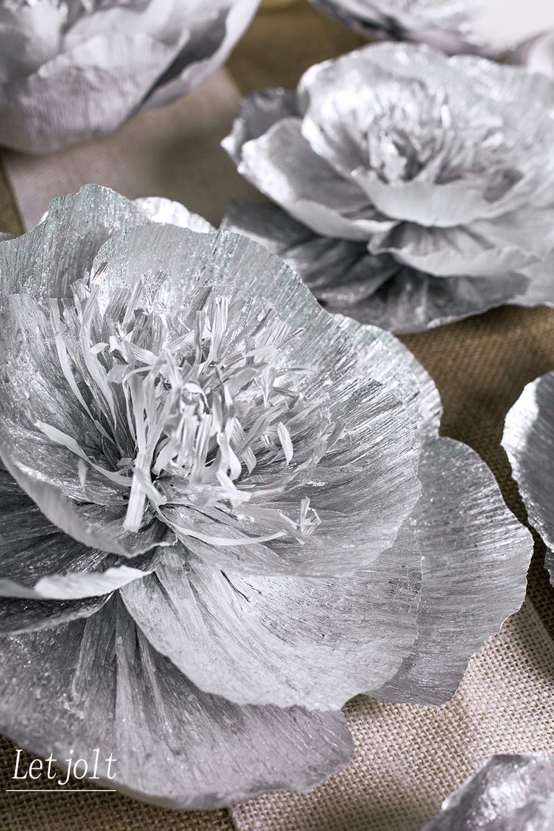 Letjolt Artificial Paper Flower Decorations for Wall Wedding Backdrop Birthday Party Baby Shower Bridal Shower Nursery Wall Decor(Silver Set 6) - Image 5