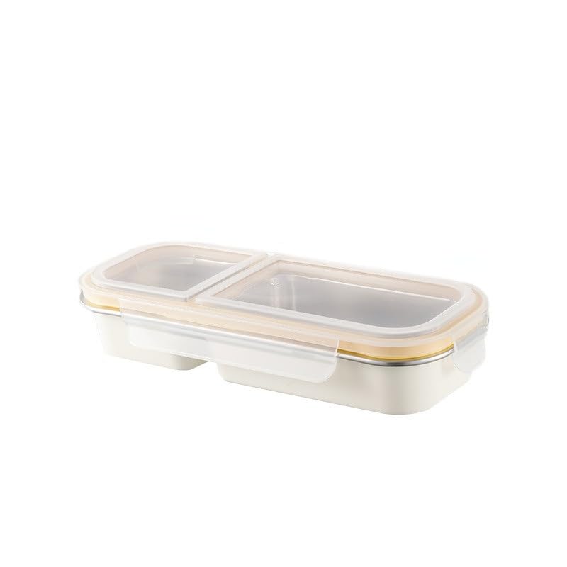 KitchEase Stainless Steel Insulated Airtight BPA Free Food Grade Lunch Box Unbreakable Lid, Snacks Tiffin Ideal for Kids, Adults with 1 Detachable Tray (700ML, 2 Compartment, White) - Image 1