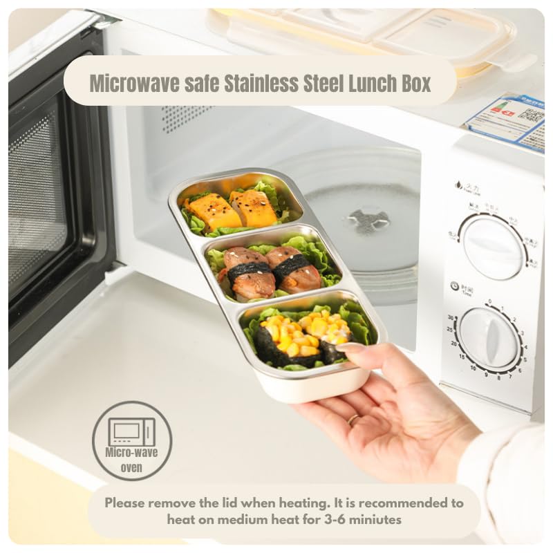 KitchEase Stainless Steel Insulated Airtight BPA Free Food Grade Lunch Box Unbreakable Lid, Snacks Tiffin Ideal for Kids, Adults with 1 Detachable Tray (700ML, 2 Compartment, White) - Image 4