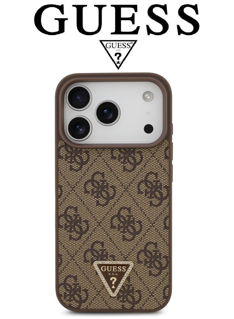 CG MOBILE Luxury embossed leather iPhone 17 Pro case. MagSafe wireless charging iPhone cover iphone 17 pro. Shockproof, durable back protection iphone 17 pro back cover. French-designed, elegant iphone 17 pro cover, certified in partnership with GUESS and CG MOBILE. Brown phone case. - Image 3