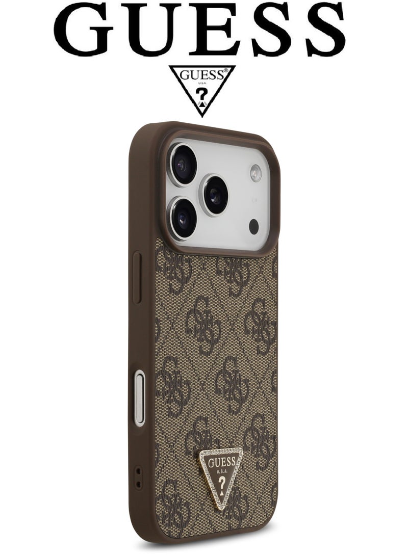 CG MOBILE Luxury embossed leather iPhone 17 Pro case. MagSafe wireless charging iPhone cover iphone 17 pro. Shockproof, durable back protection iphone 17 pro back cover. French-designed, elegant iphone 17 pro cover, certified in partnership with GUESS and CG MOBILE. Brown phone case. - Image 2