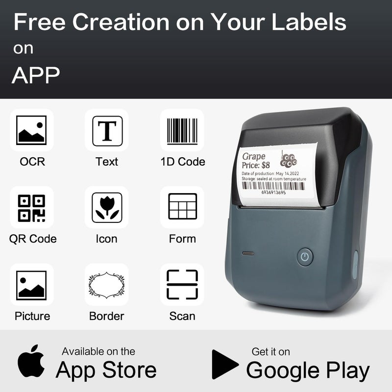 NIIMBOT B1 Label Maker - Barcode Label Printer, Bluetooth & USB, Black, Monochrome, Label Printer, Portable, Thermal, Supports iOS & PC, 2*8 Media Size - Image 3