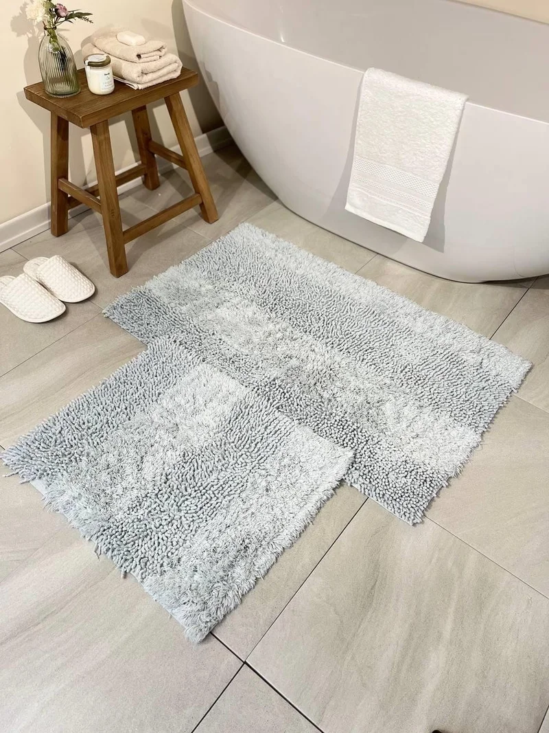 Bluenity Boracay Natural Cotton Bath Mat Set of 2 60X100+50X60 cm Gray