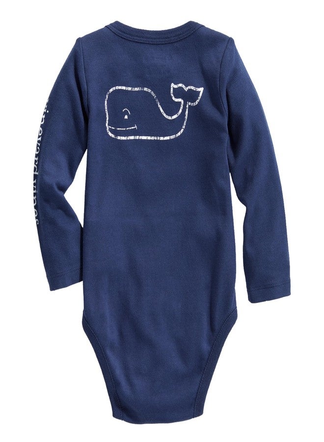 Vineyard Vines بدلة جسم طويلة الأكمام للأطفال من فينيارد فاينز بتصميم الحوت العتيق، بلوزة زرقاء، 12-18 - Image 1