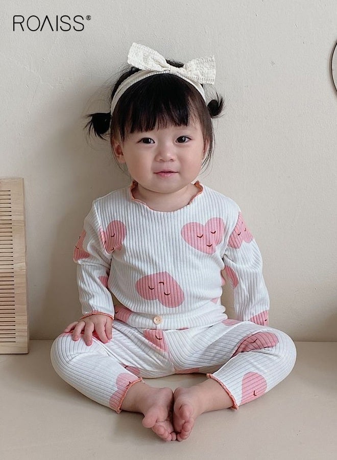 roaiss 2PCS Baby Girls Pajamas Set, Adorable Pjs Set with Long Sleeve Top and Elastic Waist Pants, Breathable Sleepwear for Little Girls - Image 1