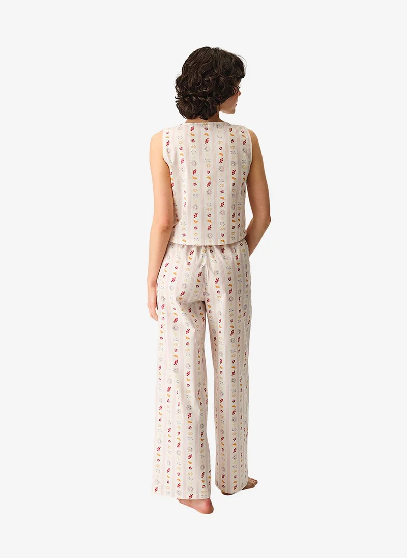 بنتي Women Morning Time Printed Sleeveless Trousers Multicolour Set