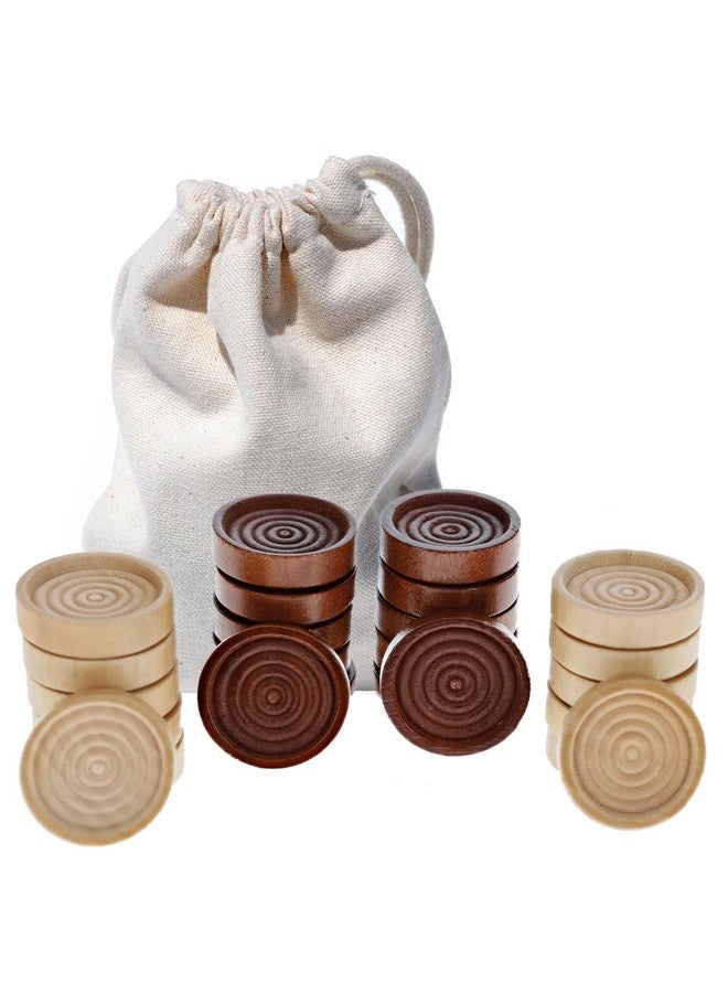 WE Games Checkers Pieces Only, Wooden Checker Board Game Pieces, 24 Dark Brown And Natural Stackable Pieces, Drawstring Storage Bag, 1.062 Diameter - Image 1