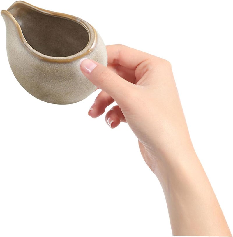 2pcs Small Ceramic Milk Pitcher and Coffee Creamer Pitcher Set round Spout, White and Patterned Design, Suitable for Coffee, Sauce, and Gravy Serving in Home and Restaurant - Image 4