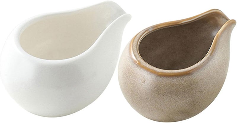 2pcs Small Ceramic Milk Pitcher and Coffee Creamer Pitcher Set round Spout, White and Patterned Design, Suitable for Coffee, Sauce, and Gravy Serving in Home and Restaurant - Image 1