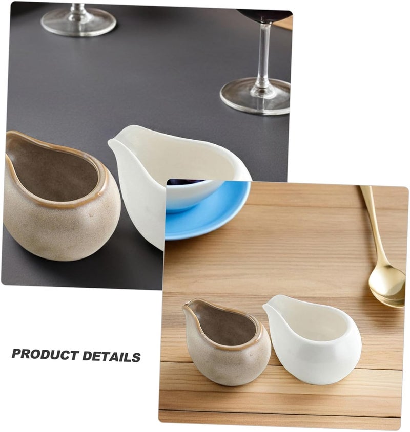 2pcs Small Ceramic Milk Pitcher and Coffee Creamer Pitcher Set round Spout, White and Patterned Design, Suitable for Coffee, Sauce, and Gravy Serving in Home and Restaurant - Image 3