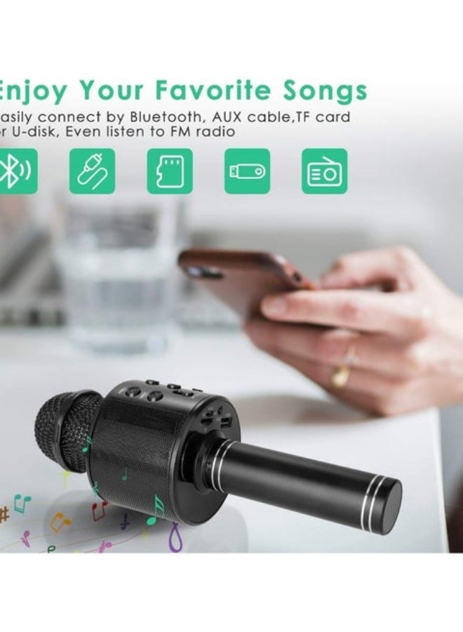 Wireless Karaoke Microphone Bluetooth Handheld Speaker Home Party Player Christmas Birthday Gift for Kids (Black) - Image 3