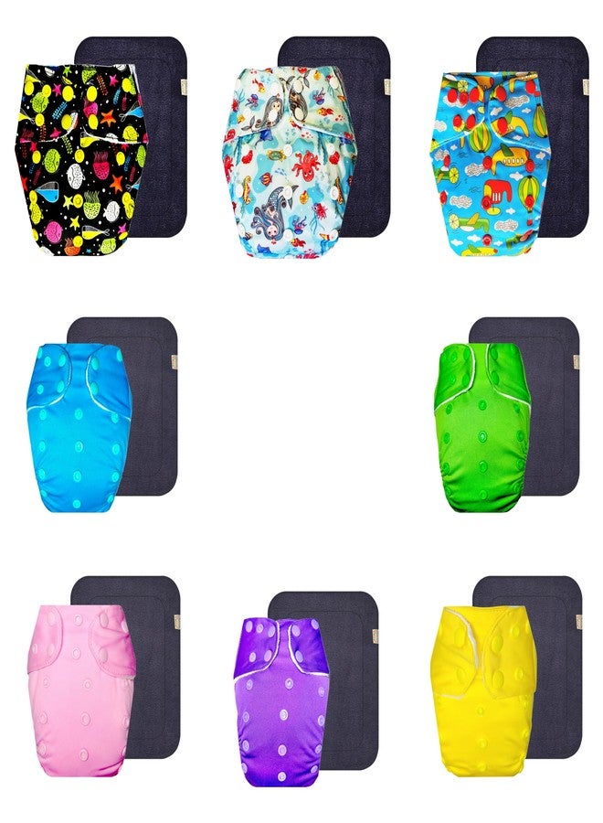 Dumbledo Premium Cloth Diaper with Black Insert (Pack of 8) | Hypoallergenic | Leakproof | Travel Friendly | All-Day Wear | 3 Months - 3 Years | Unisex Baby - Image 1