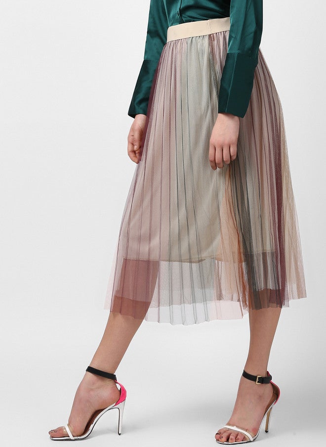 StyleStone Women's Multicoloured Colourblocked A-Line Midi Skirt - Image 2
