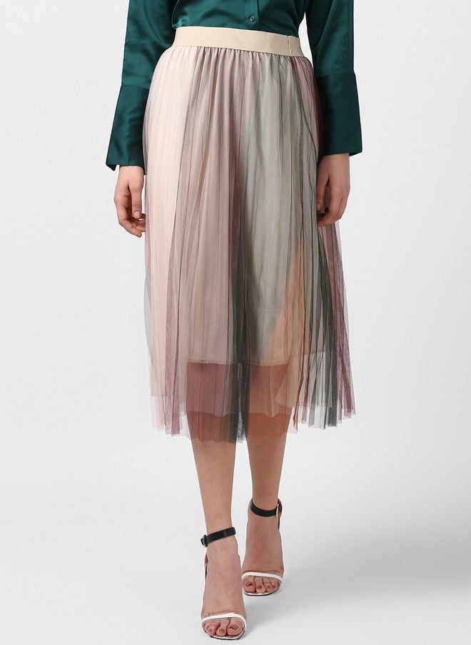 StyleStone Women's Multicoloured Colourblocked A-Line Midi Skirt - Image 1