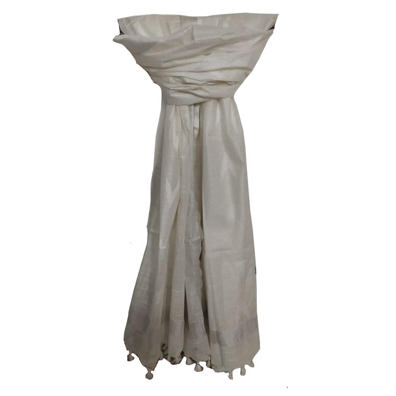 SheenKraft | Women's Handloom Linen Cotton Blend Bhagalpuri Ikkat Dupatta with Zari Designed Free Size_Color Variation (Free, White) - Image 5